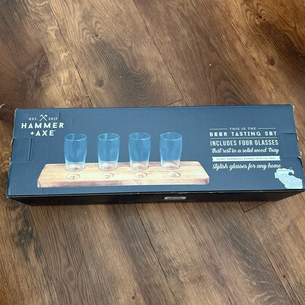 Beer Tasting Set with Wooden Flight Board-brand new! - Picture 2 of 2